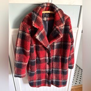 Love Tree Red and Black Plaid Teddy Jacket